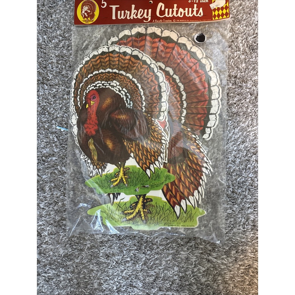 Vintage Beistle Set Of 5- Thanksgiving Turkey Cardboard Diecut Decoration NEW